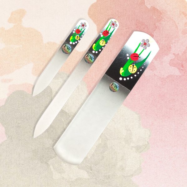 Premium Gift Set"LadyBug" Glass Nail Files & Glass Foot File in a Gift Box - 3pcs Manicure and Pedicure Set (white/black) - Image 2