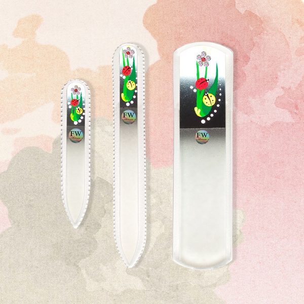 Premium Gift Set"LadyBug" Glass Nail Files & Glass Foot File in a Gift Box - 3pcs Manicure and Pedicure Set (white/black) - Image 3
