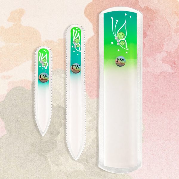 Premium Gift Set"Butterfly" Glass Nail Files & Glass Foot File in a Gift Box - 3pcs Manicure and Pedicure Set (green) - Image 3
