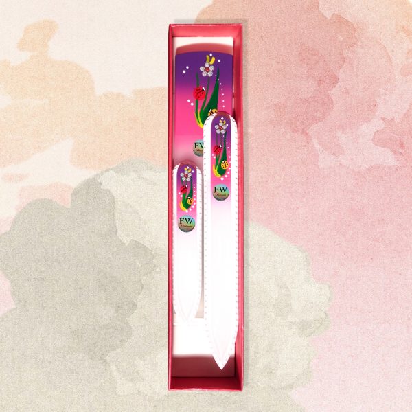 Premium Gift Set"LadyBug" Glass Nail Files & Glass Foot File in a Gift Box - 3pcs Manicure and Pedicure Set (purple/pink) - Image 4