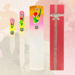 Premium Gift Set"LadyBug" Glass Nail Files & Glass Foot File in a Gift Box - 3pcs Manicure and Pedicure Set (yellow/pink)