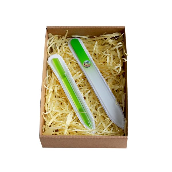 Glass Nail File Set 2pcs - Glass Cuticle Pusher and Crystal Nail File for Manicure in a gift box (green) - Image 2