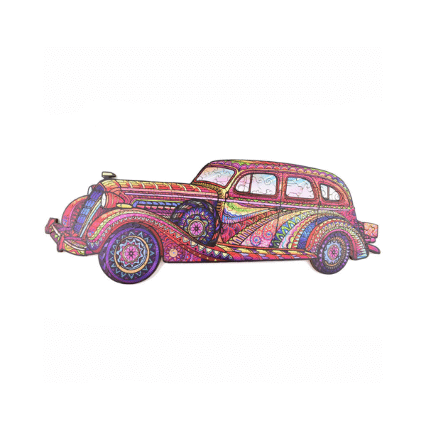 Dřevěné puzzle dřevěná skládačka se zvířáty - Auto- velikost A4, 29x21cm