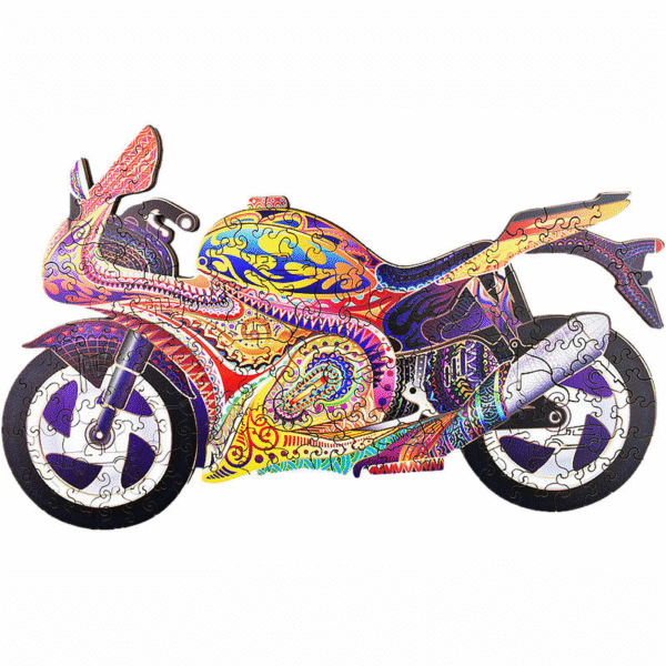 Dřevěné puzzle dřevěná skládačka se zvířáty - Motorka- velikost A4, 29x21cm